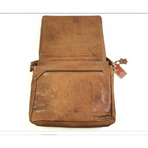 Spikes & Sparrow Noah Brandy Brown Leather Crossbody Messenger Bag Laptop Travel - Picture 6 of 12